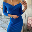 Elegant V-neck dress, navy blue - Image 2