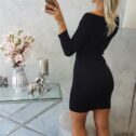 Ribbed dress with long sleeves, black - Image 3