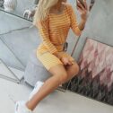 Abito a righe con maniche lunghe, arancione - immagine 4