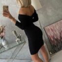 Elegantna obleka z V-izrezom, črna - Image 6
