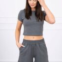 Two-piece set with T-shirt and shorts, grey - Image 3