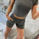 Two-piece set with T-shirt and shorts, grey - Image 5