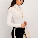 Top da donna con collo alto Melania, ecru - immagine 5